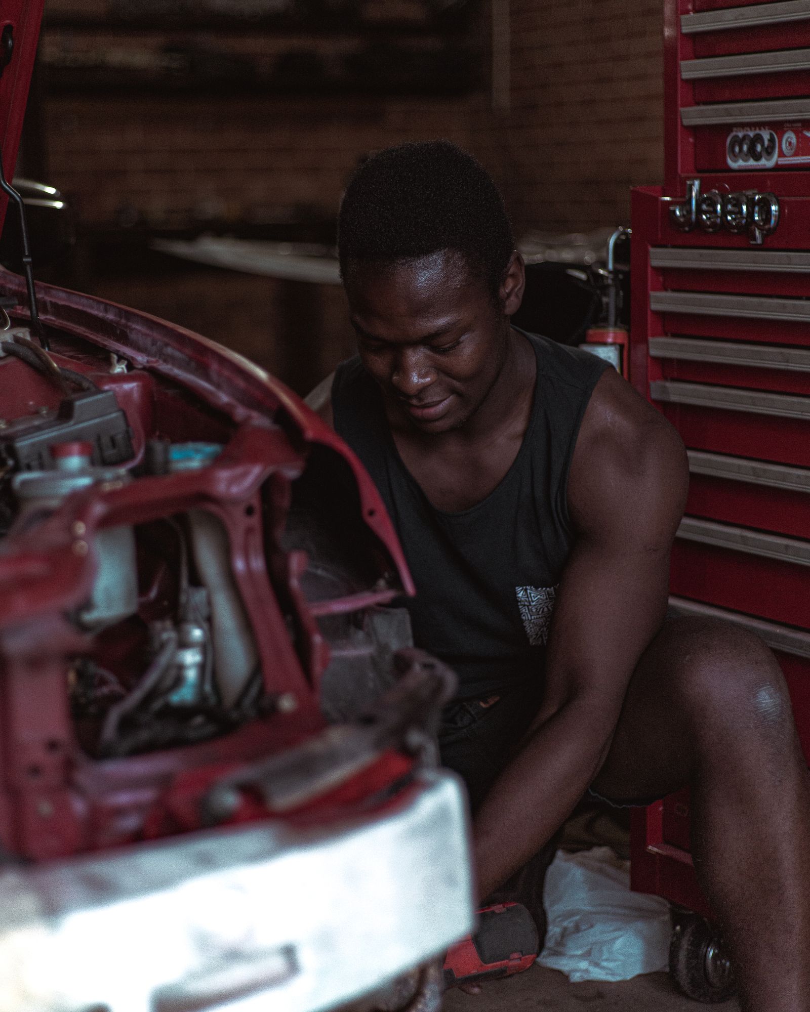 Mechanic at work in the garage